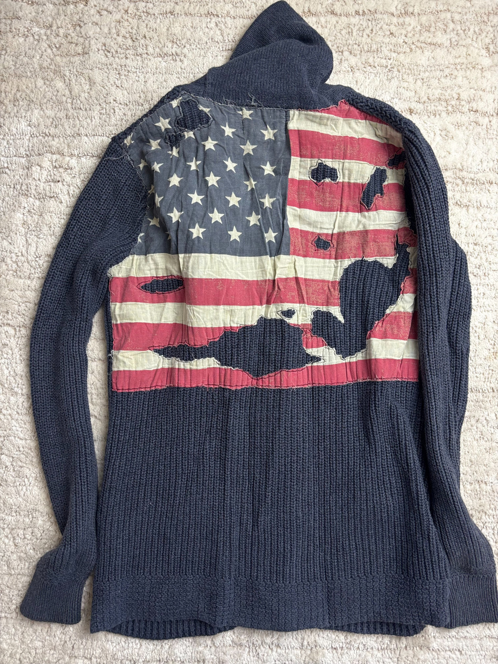 Denim & Supply Ralph Lauren Cardigan Sweater Flag Knit Hooded Navy